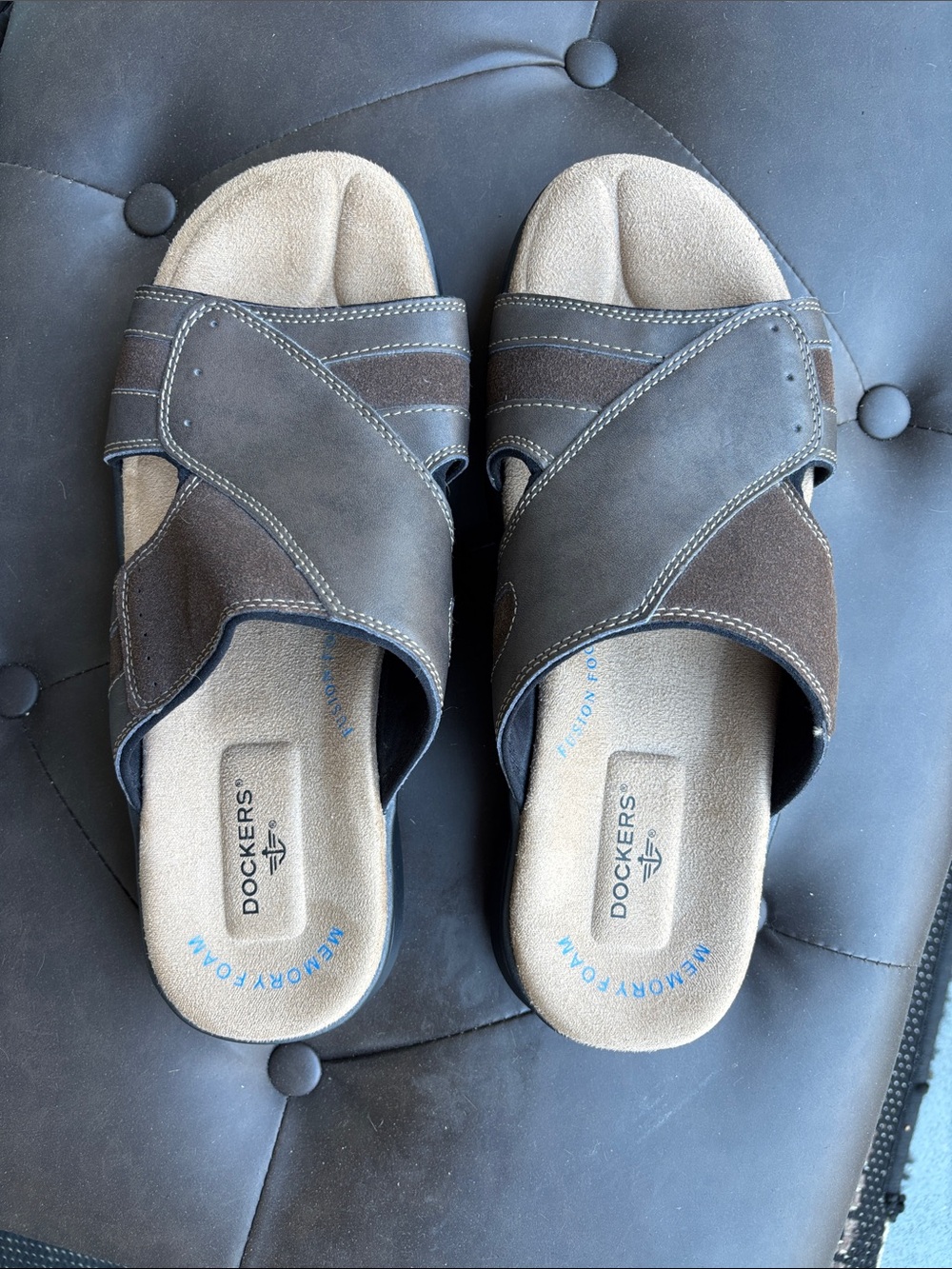 Dockers Sunland Brown Crossover Slide Sandals with Memory Foam Footbed